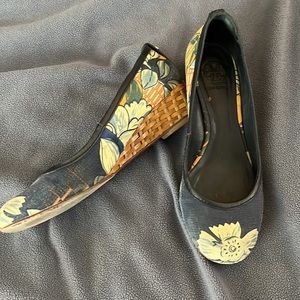 Blue Floral Tory Burch Wedges
